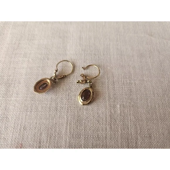 Antique Gold and Purple amethyst Drop dormeuse pierced Earrings - Picture 4 of 7